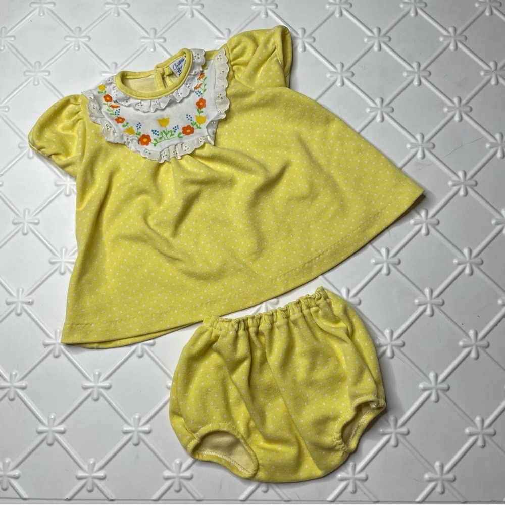 Vintage 60s/70s Yellow Baby Dress w/Bloomers 18M
